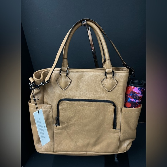 Aimee Kestenberg Tan Leather Tote Bag 15 x 12 x 5"Front Pocket Mag Closure NEW - Picture 3 of 15